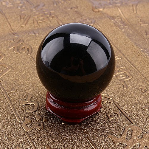 40mm Natural Crystal Ball, Black Obsidian Crystal Ball Decoratieve Ball Waarsager Bal met houten standaard 3