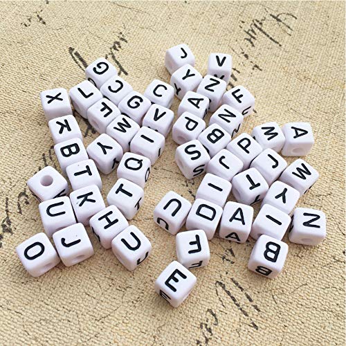 Acryl brief kralen 1000 st 6mm witte kralen zwarte letters alfabet kralen A tot Z kubus voor DIY het maken van armbanden ketting sieraden