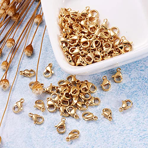 100 st Gold Plated Lobster Claw Clasps 9x6mm 304 Stainless Steel Trigger gebogen bevestigingsmiddelen Haak gesp Connector voor armband ketting sieraden maken 3