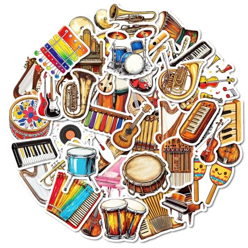 Muzikant Stickers voor tieners en volwassenen, 50 stuks Instrumenten Vinyl Sticker Set, Auto, Motorfiets, Fiets, Skateboard, Snowboard, Bagage, Laptop, Koffer, Helm, Motorfiets, Computer 3