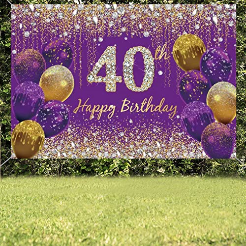 Verjaardag decoratie voor vrouwen, paarse glitter vlekken stof schild poster verjaardag feest decoratie, 40e verjaardag achtergrond banner vrouw, 40e verjaardag feest decoratie 3