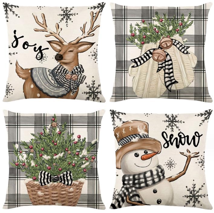 Kerstmis Kussen Hoezen Imitatie 45 x 45 cm Kerstmis Kussen Hoezen voor Slaapkamer Woonkamer Office Bank Decoratie Kerstmis Decoratie 45 x 45 cm Grijze en witte Checked