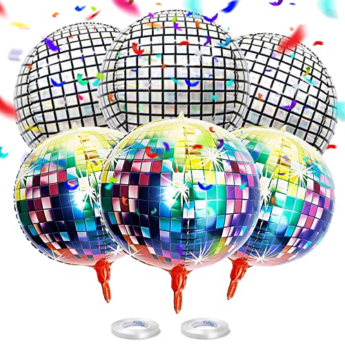 Disco Ballon, 6Pcs Zilver 22 Inch Giant Mirror Metallic 4D Disco Ballonnen Ronde Disco Aluminium Foil Ballonnen Disco Party Decoraties 70s Dansfeest bruiloft leveringen