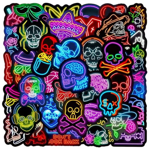 Neon Kale Stickers voor jongeren en volwassenen, 50 stuks, schedel, vinyl stickerset, auto, motorfiets, fiets, skateboard, snowboard, bagage, laptop, koffer, helm, motorfiets, computer