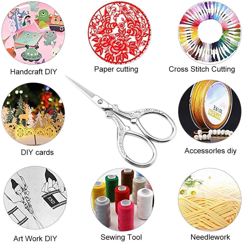 Borduurwerk Schaarset, Naaischaar Scherppunt Roestvrij staal Vintage European DIY Tools Naadstress Schaar voor stof Borduren Naaldwerk(Zilver) 3