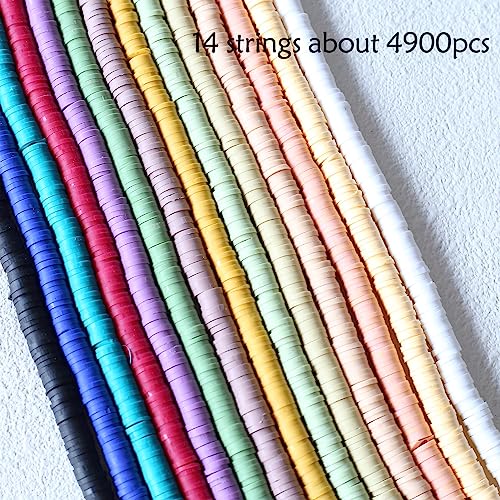 Heishi kralen 4900Pcs Polymer klei kralen 6mm kleurrijke platte kralen klei kralen ambacht Kit sieraden productiesets voor DIY Kettingen Charm Armbanden Cadeau (E)