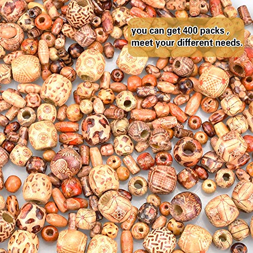 400 stuks bedrukt houten kralen, diverse vormen los houten kralen met verschillende patronen voor sieraden maken DIY armband ketting, haar knutselen, Droom Catcher 4