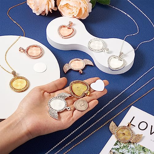 27 Stuks Legering Rhinestone Hanger Cabochon Instellingen Rotating Flat Ronde Hart Hangers Messing Kettingen Ketting maken voor DIY ketting sieraden maken 3