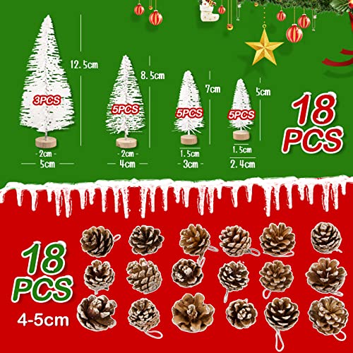 18 stukken kunstmatige Mini kerstboom met sneeuw, 18 stukken, natuurlijke pijnappels, miniatuur kerstversiering, decoratie voor feest, tafel, garland, geschenk, thuis, tuin