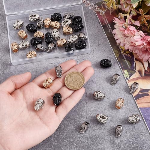 40 st 4 Styles Legering Skull Kralen, Gotische Skeleton kralen met metalen End Caps Halloween Rock Grunge Accessoires voor DIY sieraden maken armband, ketting Craft 3