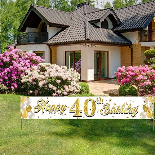 Happy 40th Birthday Decoration Fabric Sign Poster 40 Years Old Garden Decoration Golden Ballon Garden Banner - 3m x 0,5m - Birthday Party Suips Outdoor and Indoor Welcome Sign