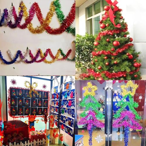 Shiny Foil Kerst Garland, 20 m Star Lametta Garland, Kerstversiering, Hangende Decoratie voor bruiloft, Kerstmis, Nieuwjaarsavond, Verjaardag, Feest, Carnaval, Decoratie, Paars 3