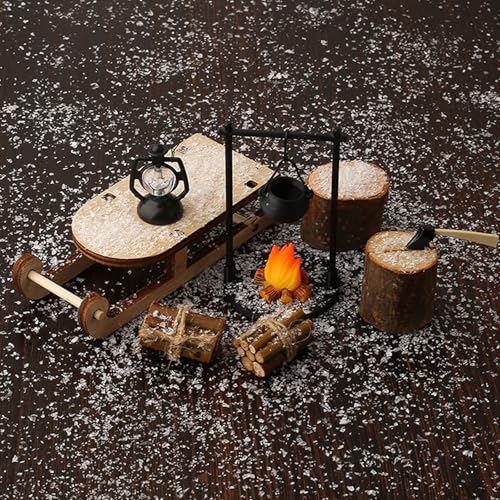 Mini poppenhuis kabouter accessoires Kerstmis, kabouter slee tuinplaats miniatuur Kerstmis kampvuur kribbe accessoires (B) 3
