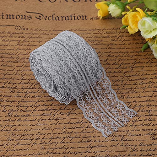Lace Ribbon, 4.5CM Yards Floral Ribbon Lace Fabric Lace Trim door de rol voor bruiloft uitnodiging, kaarten, decoreren (Grey)