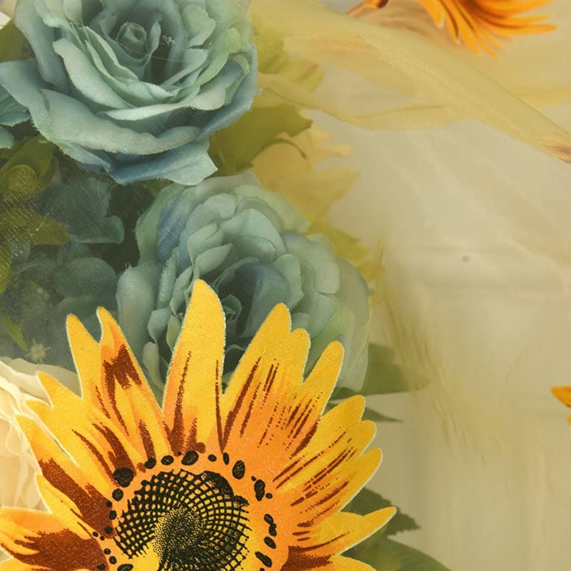 Zonnebloem Gordijnen, Venster Tule Gordijn, Zonnebloem Patroon Gordijn Huis Decoratie Polyester Vezel Venster Tule Gordijn Bloem Organza Gordijn(100 * 200-Geel) 3