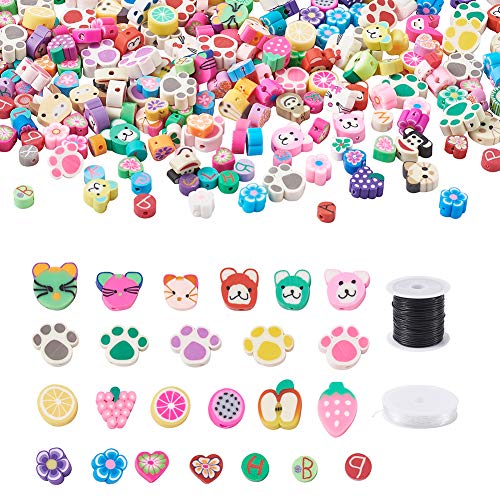 300 st. Polymer Clay Kralen Gemengde Fruit Dieren Bloem Thema Kralen Zachte Pot Kralen met armband koorden en Kralen Draad voor sieraden maken ketting