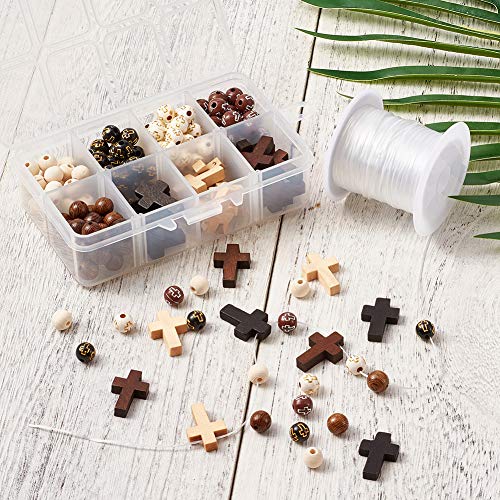211 st Houten Kruis Kralen Acryl kralen 8mm Ronde Bal Kruis Losse Chunky Kralen Bedels met elastische draad voor rozenkrans Heilige sieraden maken