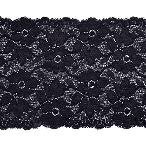 16,2cm Zwart Elastische Lace Ribbon, 10m Borduurwerk Bloemen Patroon Elastische Stof Trim voor Garment Craft Trouwcadeau Decor