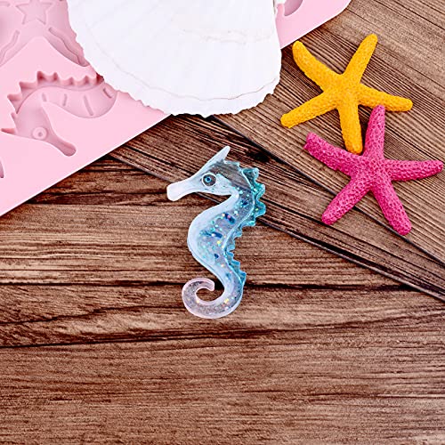 2 st. Marine Organism Siliconen Vormen Turtle Dolfijn Vis Shell Sterrenvis Zeepaard Bakvormen voor Candy Biscuits Zeep Kaars UV Harscraft 4
