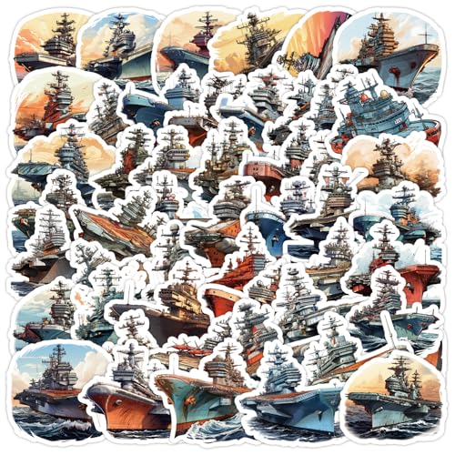 Vliegtuigdrager Sticker Set, voor tieners en volwassenen, Pak van 50 Waterdichte Vinyl Stickers, Auto, Motorfiets, Fiets, Skateboard, Snowboard, Bagage, Laptop, Koffer, Helm, Motorfiets, Computer