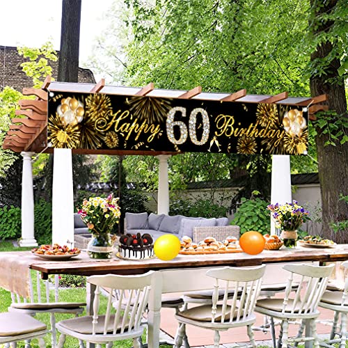 60e verjaardag decoratie tuin banner zwart en goud tuin decoratie banner stof teken 60e verjaardag feest welkom teken poster man en vrouwen 60 jaar oud partij benodigdheden 5