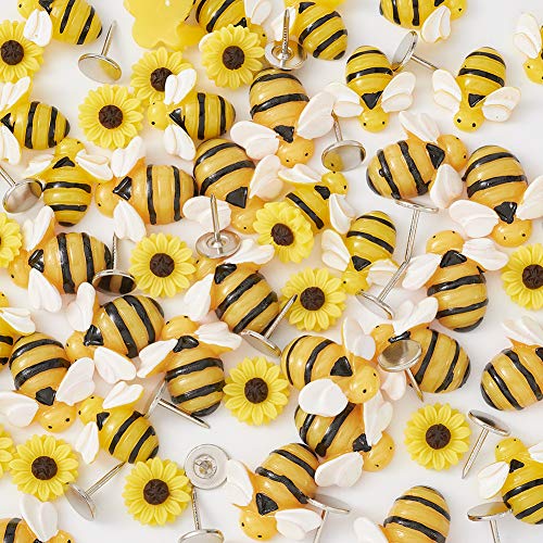 60 stuks Flat Resin Bijen Zonnebloemen Cabochons Decoraties met platte hoofd Nagels voor DIY Crafts Scrapbook Home Decoratie