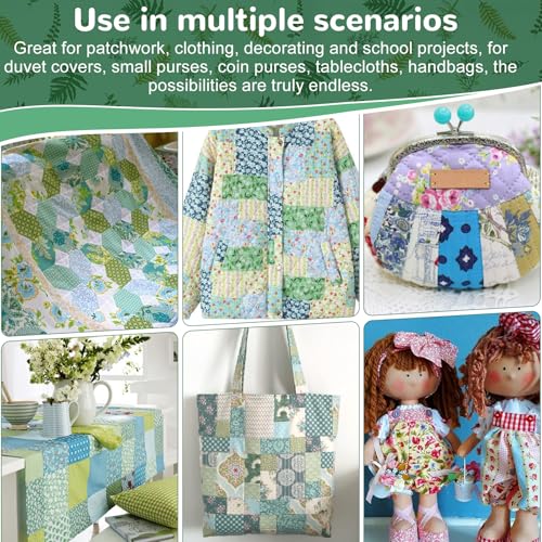 Naaien patchwork, 8 stuks, bloemen, 50 x 50 cm, katoen, drukte stof, katoenen kleine stof voor doe-het-zelf, kunsthandwerk (groen geklede bloemen) 3