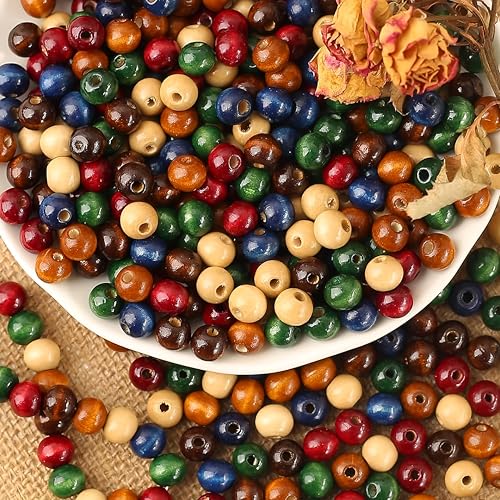 500st Kleurrijke houten kralen 10mm Assorted Macrame Houten Loose Spacer Kralen Natuurlijke kleur Houten kralen geschilderd houten kralen voor sieraden maken armbanden (10mm)
