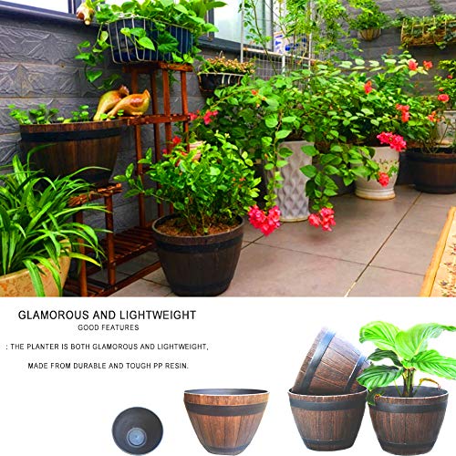 Bloempot, Bloemendoos Hars, Houten Barrel Bloempot Imitatie Ronde Planter, voor binnen en buiten gebruik Bloemendoos, Huis, Tuin, Balkon, Patio 3