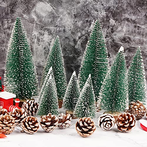 Pak van 10 kunstmatige Mini kerstboom met sneeuw, 18 stuks, natuurlijke dennenappels, miniatuur kerstversiering, decoratie voor feest, tafel, Garland, geschenk, Home, Tuin 4