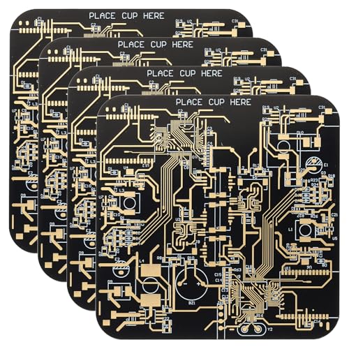 4 stuks Onderzetters, PCB onderzetters PCB Board Coasters FR-4 Drink Bar Onderzetters voor Dranken Koffie Tafel Bar Cadeaus Jongen-vriendjes Mannen, Zwart