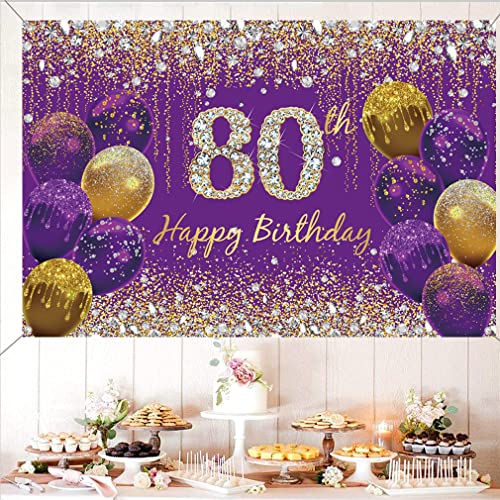 Verjaardag decoratie voor vrouwen, paarse glitter vlekken stof affiche verjaardag feest decoratie, 80e verjaardag achtergrond banner vrouw, verjaardag feest decoratie 4