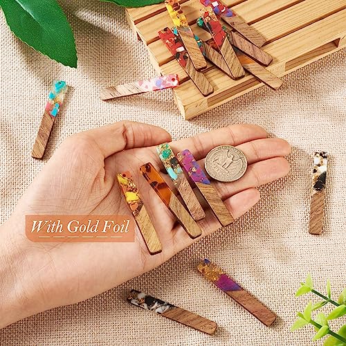 16st/8 paar Hars Walnut Hout Rechthoekige Charm met Goud Foil Kleurrijke Patchwork Grote hangers voor DIY ketting oorbellen hangen sieraden maken 3