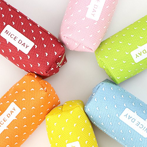 1 x Potlood Case White Dots Oxford Stof Portable Pencil Case for Stationery, Pennen, Potloden, Toiletartikelen, Roze, Casual 3