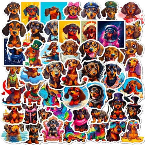 Leuke Dachshund Honden Stickers voor tieners Volwassenen 50 stuks Dachshund Vinyl Sticker Set Auto Motorfiets Fiets Skateboard Snowboard Bagage Laptop Koffer Helm Motorfiets Computer