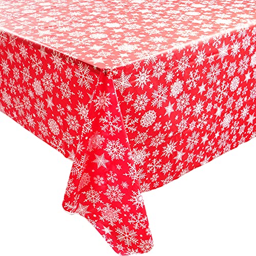 2 stuks Kerstmis Tafeldoek, Rood, 137 x 274 cm, Rechthoekige, Waterafstotende Sneeuwvlokken, Wasbare Plastic Tafellaken voor Party, Kerstmis, Verjaardag etc.