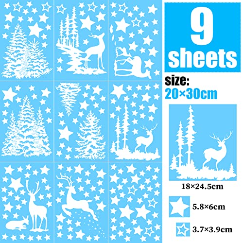 Raamstickers, 9 vellen, uitneembare elektrostatische raamstickers met kerstboom, rendieren en sterren, stickers voor raamdecoratie, Kerstmis, winter, oudejaarsavond, enz.