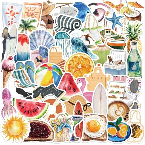 Esthetiek in de zomer, stickers voor jongeren en volwassenen, 50 stuks, zomer, esthetische vinyl stickerset, auto, motorfiets, fiets, skateboard, snowboard, bagage, laptop, koffer, helm, motorfiets