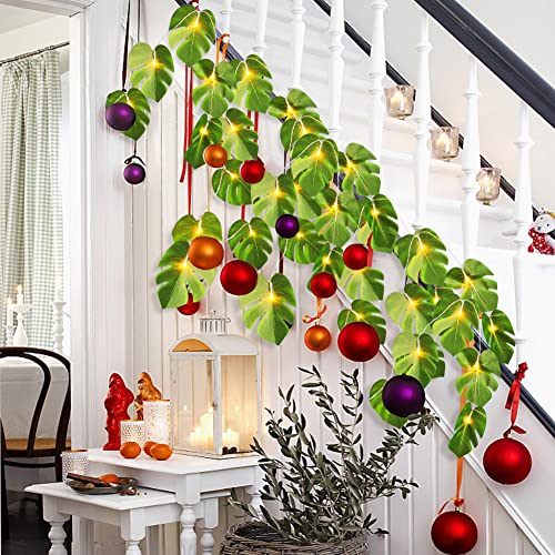 Kunstmatig Monster laat Garland 6m lichte ketting met groene bladeren Hangende Ivy met 40 LED-verlichting Ivy Garland voor bruiloft Party Garden Home Balkon Wanddecoratie 4