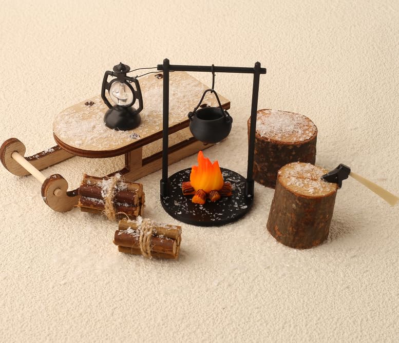Mini poppenhuis kabouter accessoires Kerstmis, kabouter slee tuinplaats miniatuur Kerstmis kampvuur kribbe accessoires (B)