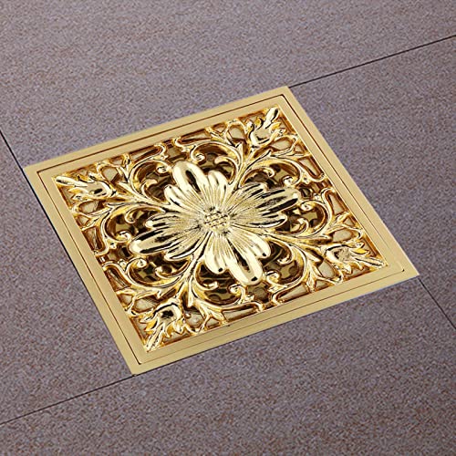 Vierkante Douche Drain, Gouden Douche Drain 4 Inch met Strainer, Afneembare badkamer Drain, Messing Douche Drain met Haarvanger