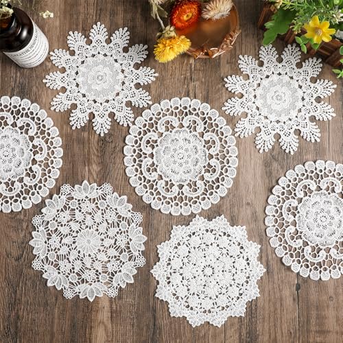8 Stuks 6 Inch Kant Doilies, Ronde haak Placemat Handgemaakte Cotton Coasters Vintage White Table Doilies Decoraties voor keuken eetkamer partij bruiloft jurken decoratie 3