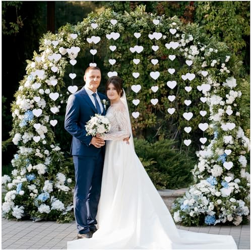 52Ft White Heart Garland, Valentijnsdag feest decoraties bruiloft hangende decoratie Tinsel Streamer Banner voor verjaardag bruidsdouche engagement bachelorette galentines 4