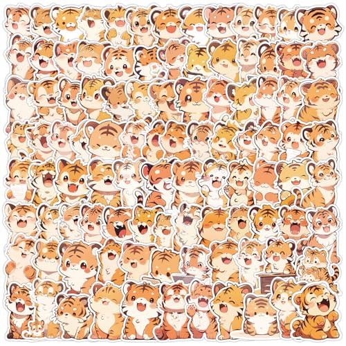 100 stuks Tiger Sticker Set, Leuke tekenfilm Dieren, Waterdichte Vinyl Stickers, Auto, Motorfiets, Fiets, Skateboard, Snowboard, Bagage, Laptop, Koffer, Helm