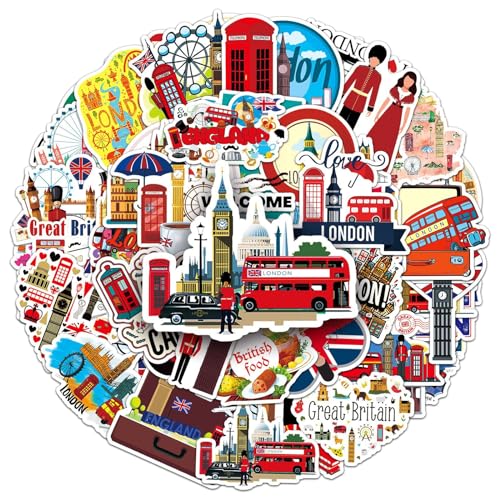 Groot-Brittannië Londen Bus Sticker Set Stickers Kids Tieners 50 Pieces Animals Waterproof Vinyl Stickers Laptop Skateboard Koffer Helm Auto Fiets mobiele telefoon Motorrijwiel Bike Scrapbook