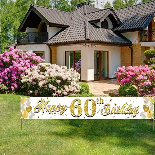 Happy 60th Birthday Court Teken 60th Birthday Decoration for Husband or Wife Happy 60th Birthday Court Banner Golden Ballon 3m x 0,5m Yard Aanmelden Outdoor Hanging Banner
