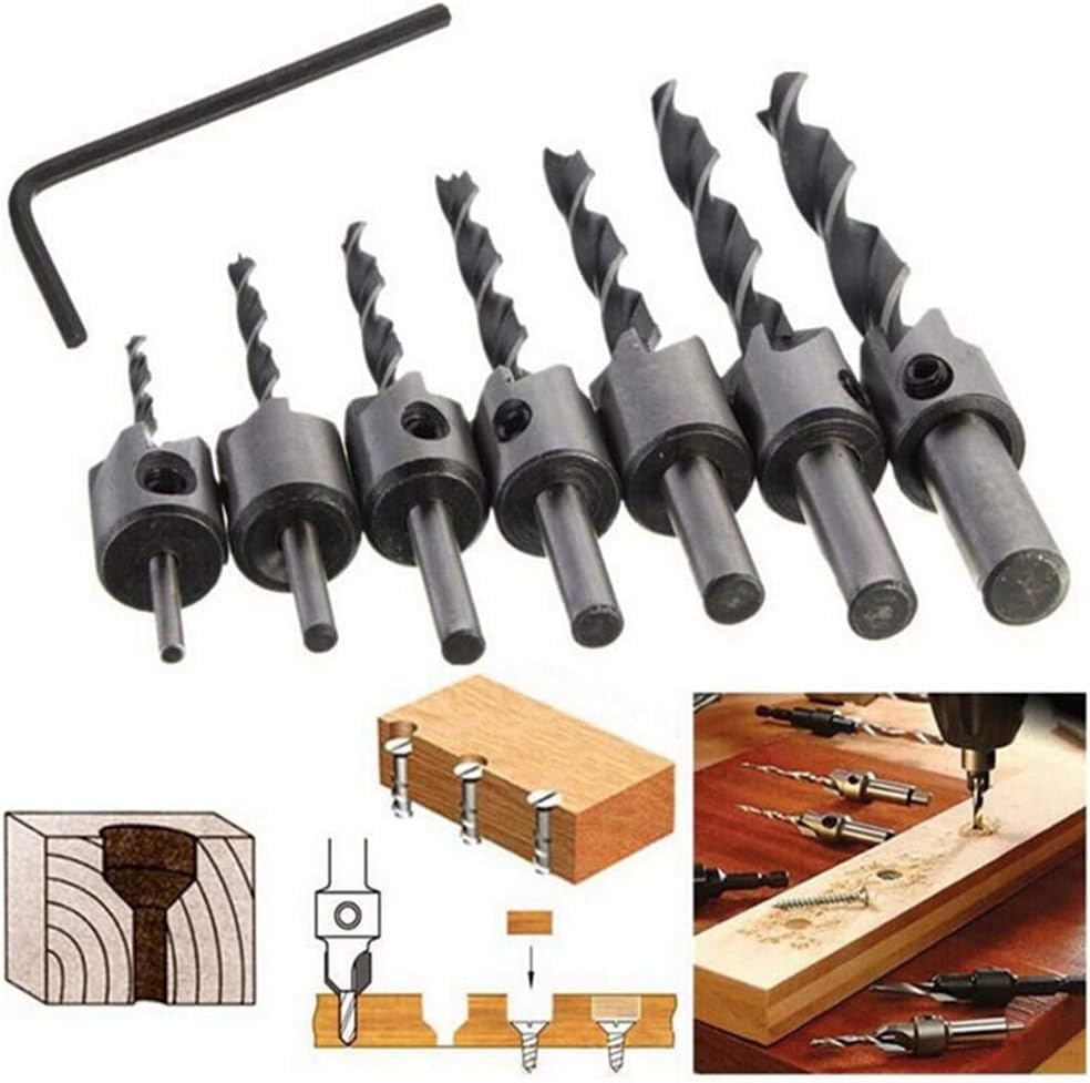7PC Houtbewerking Chamfering Countersunk Head Countersunk Schroef Boor Hole Opener Reaming Drill Five-Blade Chamfering Apparaat met Hex Wrench 5