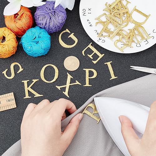 26 stuks geborduurde brieven Patches, Desoratieve Kant Borduren Appliques voor ambachten Kleding Decoratie Reparatie Kleding Rugzak Goud 3