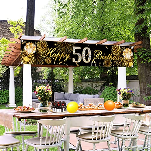 50e verjaardag decoratie tuin banner zwart en goud tuin decoratie banner stof teken 50e verjaardag feest welkom teken poster man en vrouwen 50 jaar oud partij leveringen 3