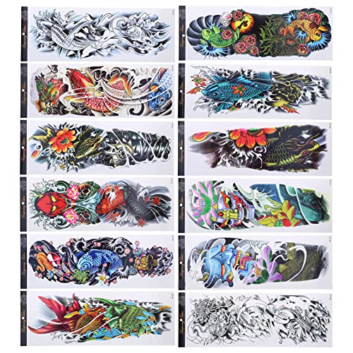 Tijdelijke Tattoos 12 Vellen Kleurrijke Full Arm Fake Tattoos Waterdichte Tijdelijke Tattoo Sticker voor Heren Vrouwen (170 X 480mm) 3